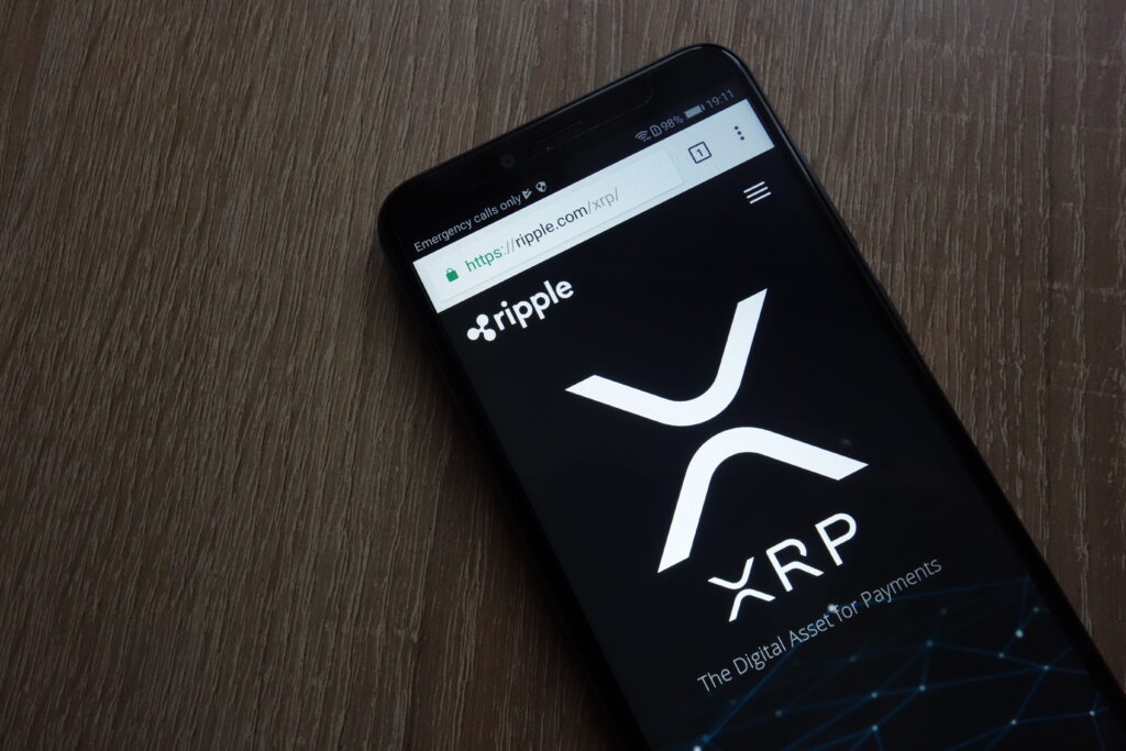 KONSKIE POLAND - JUNE 30 2018 Ripple XRP cryptocurrency website displayed on Huawei Y6 2018 smartphone - Tradeinfo.cz Western Union, digitální převody, kryptoměny