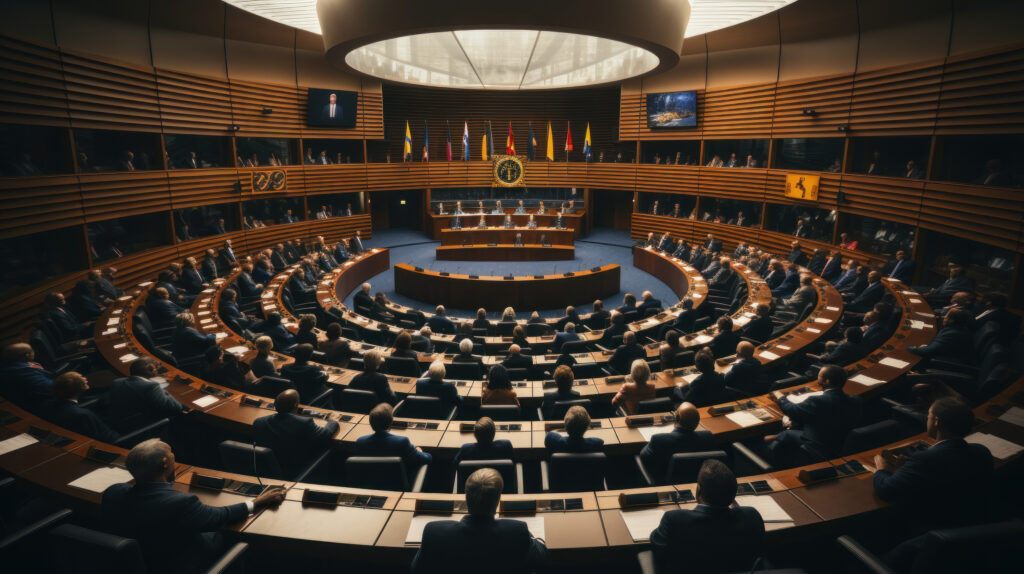 Politician audience at the conference hall. Alcadrainu