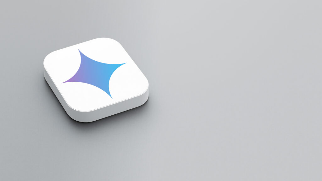 An icon of the Google Gemini logo on a gray background a white square with rounded corners a minimalistic design 3D rendering - Tradeinfo.cz Google: Gemini, AI