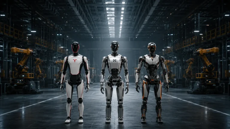 Tesla vs. Figure AI vs. Unitree: Kdo vede závod humanoidních robotů?. Zdroj obrázku: Generováno AI