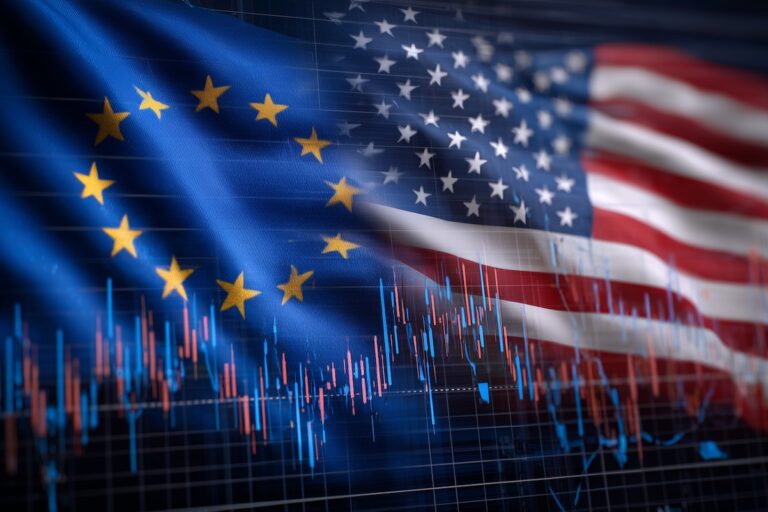 USA vs. Evropské akcie. Zdroj: Adobe stock (Generováno AI)